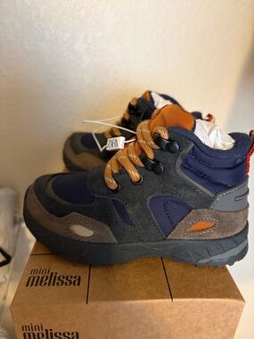 Zara Navy, Brown & Orange Kids High-Top Sneakers